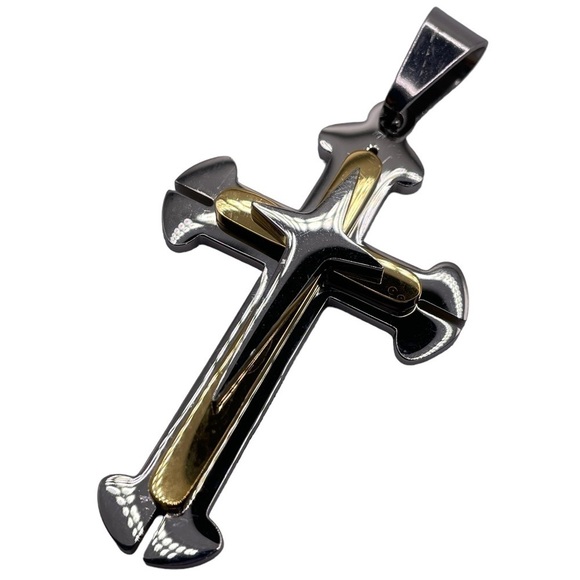 Silver and gold colored cross pendant - Picture 1 of 3